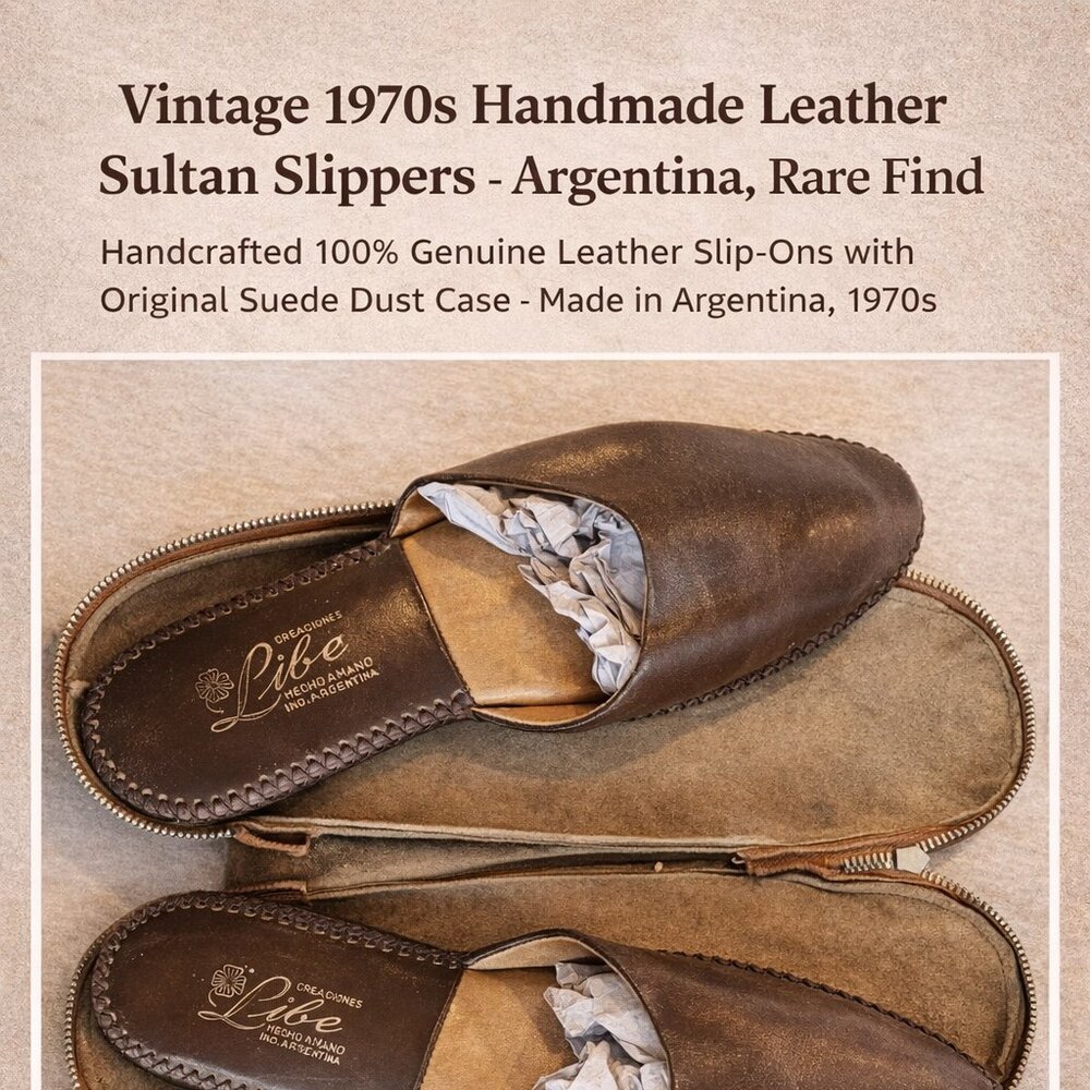 Vintage 1970s Handmade Leather Sultan Slippers – 100% Genuine Leather - Picture 2 of 16